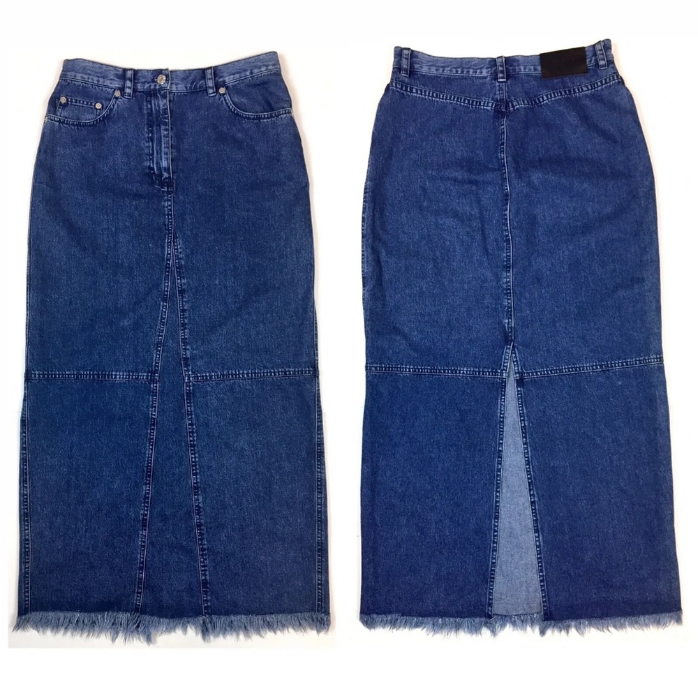 Ralph Lauren Blue Jean Denim Fringe Maxi Skirt Size 10 Y2K Vintage